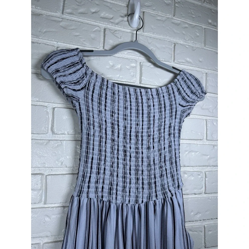 Justify L Smocked Off Shoulder Striped Jumpsuit Blue White Wide Leg Boho‎